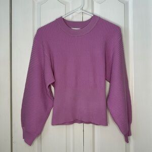 Pink Rose Lilac Ribbed Crewneck Sweater puff sleeve S